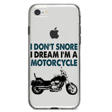 DistinctInk® Clear Shockproof Hybrid Case for Apple iPhone / Samsung Galaxy / Google Pixel - I Don't Snore, I Dream I'm a Motorcycle
