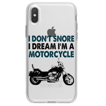 DistinctInk® Clear Shockproof Hybrid Case for Apple iPhone / Samsung Galaxy / Google Pixel - I Don't Snore, I Dream I'm a Motorcycle