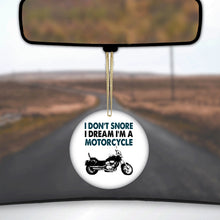 DistinctInk® Hanging Ceramic Christmas Tree Ornament with Gold String - Great Gift / Present - 2 3/4 inch Diameter - I Don't Snore, I Dream I'm a Motorcycle