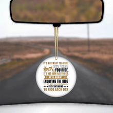 DistinctInk® Hanging Ceramic Christmas Tree Ornament with Gold String - Great Gift / Present - 2 3/4 inch Diameter - Not What Your Ride, That You Ride Motorcycle