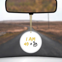 DistinctInk® Hanging Ceramic Christmas Tree Ornament with Gold String - Great Gift / Present - 2 3/4 inch Diameter - I Am 49 + 1 Middle Finger
