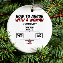 DistinctInk® Hanging Ceramic Christmas Tree Ornament with Gold String - Great Gift / Present - 2 3/4 inch Diameter - How To Argue With a Woman Flowchart