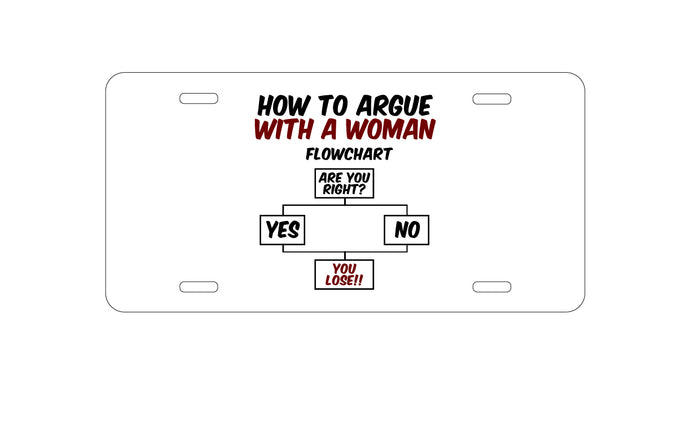 DistinctInk Custom Aluminum Decorative Vanity Front License Plate - How To Argue With a Woman Flowchart