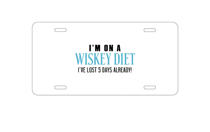 DistinctInk Custom Aluminum Decorative Vanity Front License Plate - I'm on a Whiskey Diet Already Lost 5 Days