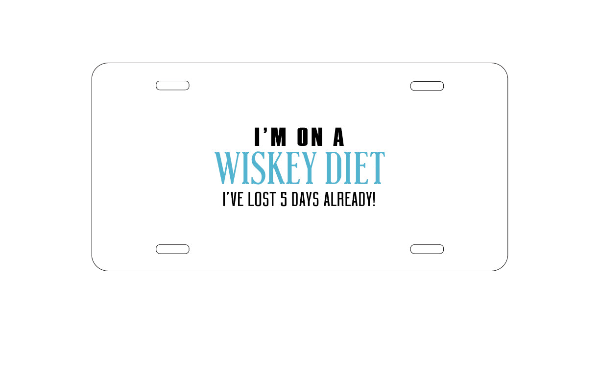 DistinctInk Custom Aluminum Decorative Vanity Front License Plate - I'm on a Whiskey Diet Already Lost 5 Days