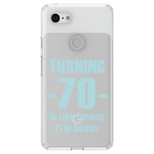 DistinctInk® Clear Shockproof Hybrid Case for Apple iPhone / Samsung Galaxy / Google Pixel - Turning 70 is Like Turning 21 in Celsius
