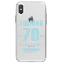 DistinctInk® Clear Shockproof Hybrid Case for Apple iPhone / Samsung Galaxy / Google Pixel - Turning 70 is Like Turning 21 in Celsius