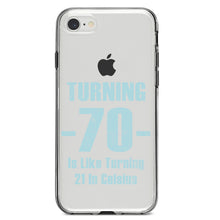 DistinctInk® Clear Shockproof Hybrid Case for Apple iPhone / Samsung Galaxy / Google Pixel - Turning 70 is Like Turning 21 in Celsius