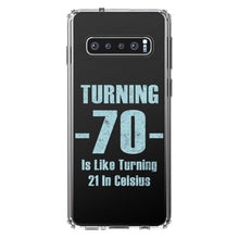 DistinctInk® Clear Shockproof Hybrid Case for Apple iPhone / Samsung Galaxy / Google Pixel - Turning 70 is Like Turning 21 in Celsius