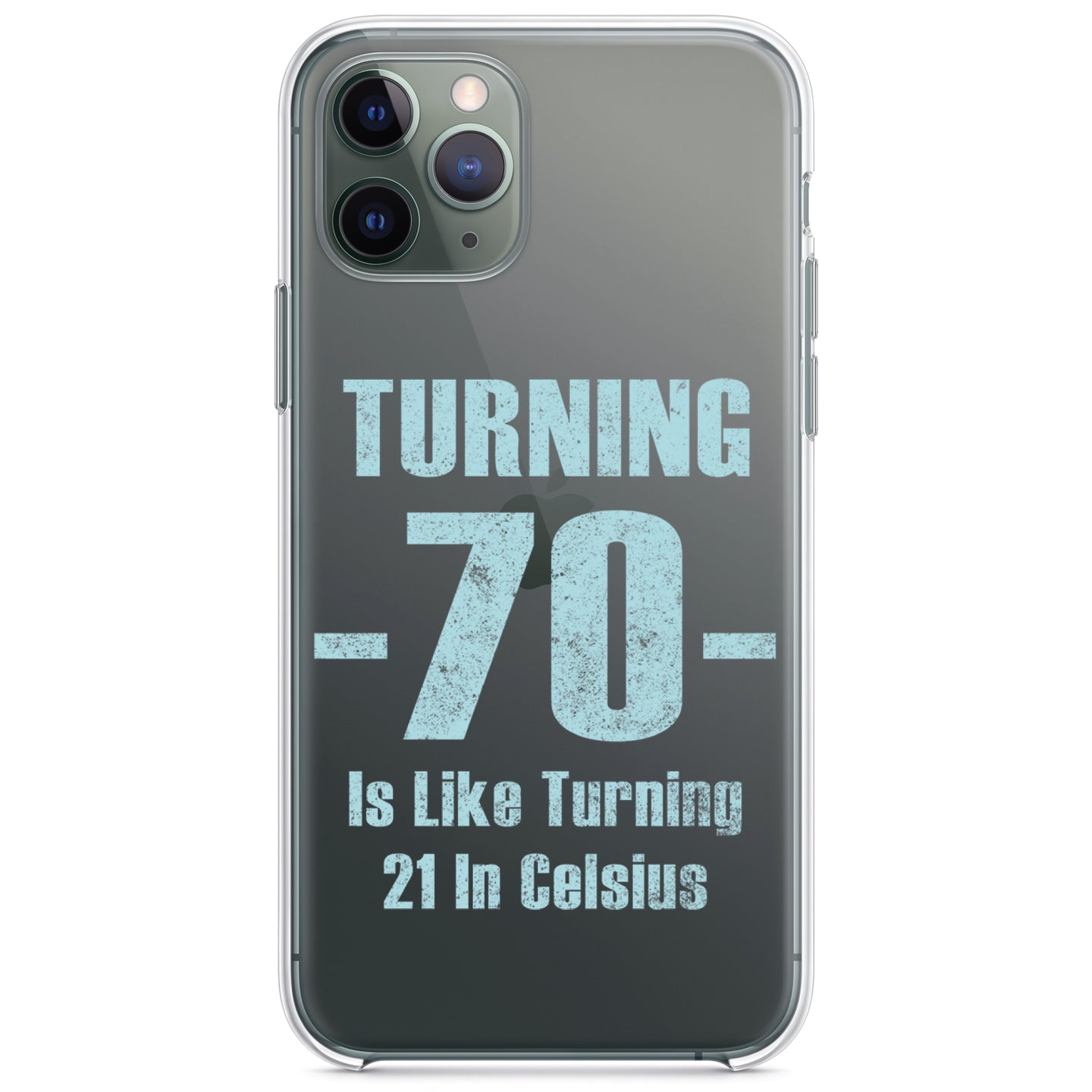 DistinctInk® Clear Shockproof Hybrid Case for Apple iPhone / Samsung Galaxy / Google Pixel - Turning 70 is Like Turning 21 in Celsius