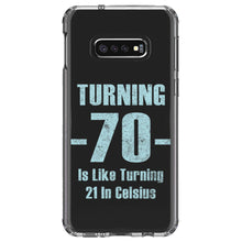 DistinctInk® Clear Shockproof Hybrid Case for Apple iPhone / Samsung Galaxy / Google Pixel - Turning 70 is Like Turning 21 in Celsius