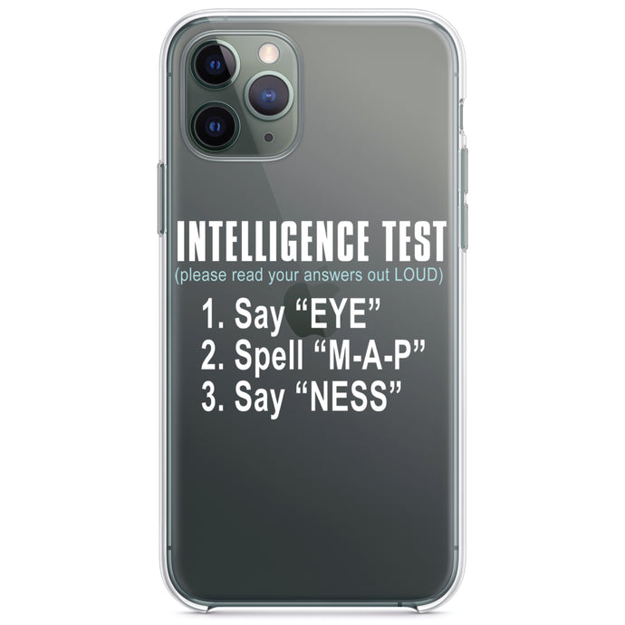 DistinctInk® Clear Shockproof Hybrid Case for Apple iPhone / Samsung Galaxy / Google Pixel - Intelligence Test (I Am A Penis)