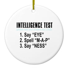 DistinctInk® Hanging Ceramic Christmas Tree Ornament with Gold String - Great Gift / Present - 2 3/4 inch Diameter - Intelligence Test (I Am A Penis)