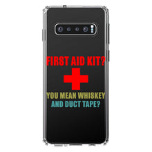 DistinctInk® Clear Shockproof Hybrid Case for Apple iPhone / Samsung Galaxy / Google Pixel - First Aid Kit - Whiskey & Duct Tape