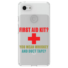 DistinctInk® Clear Shockproof Hybrid Case for Apple iPhone / Samsung Galaxy / Google Pixel - First Aid Kit - Whiskey & Duct Tape