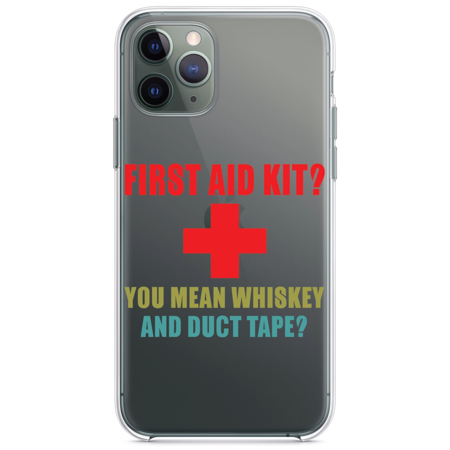 DistinctInk® Clear Shockproof Hybrid Case for Apple iPhone / Samsung Galaxy / Google Pixel - First Aid Kit - Whiskey & Duct Tape