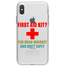 DistinctInk® Clear Shockproof Hybrid Case for Apple iPhone / Samsung Galaxy / Google Pixel - First Aid Kit - Whiskey & Duct Tape