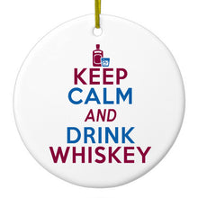 DistinctInk® Hanging Ceramic Christmas Tree Ornament with Gold String - Great Gift / Present - 2 3/4 inch Diameter - Keep Calm and Drink Whiskey