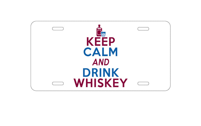DistinctInk Custom Aluminum Decorative Vanity Front License Plate - Keep Calm and Drink Whiskey