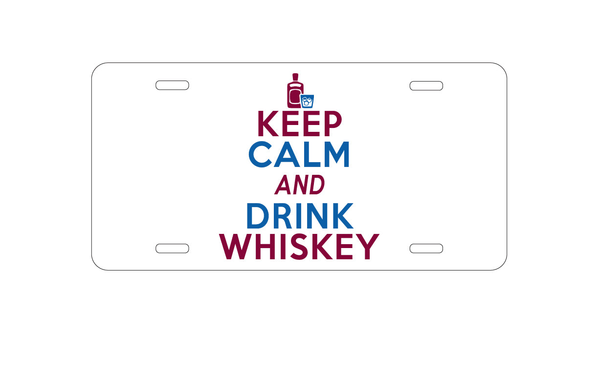 DistinctInk Custom Aluminum Decorative Vanity Front License Plate - Keep Calm and Drink Whiskey