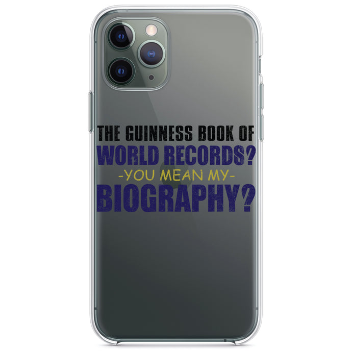 DistinctInk® Clear Shockproof Hybrid Case for Apple iPhone / Samsung Galaxy / Google Pixel - Guinness Book Of Records - My Biography