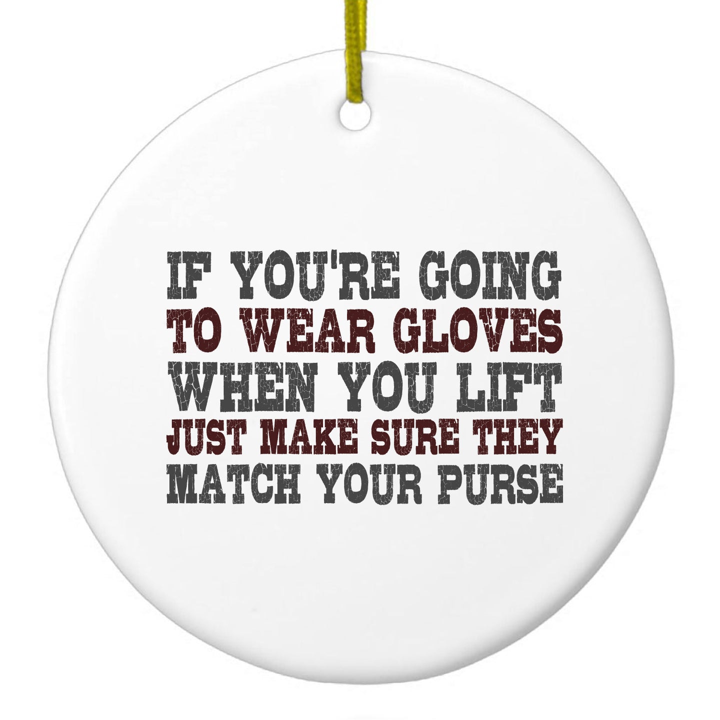 DistinctInk® Hanging Ceramic Christmas Tree Ornament with Gold String - Great Gift / Present - 2 3/4 inch Diameter - Wear Gloves When You Lift - Match Your Purse