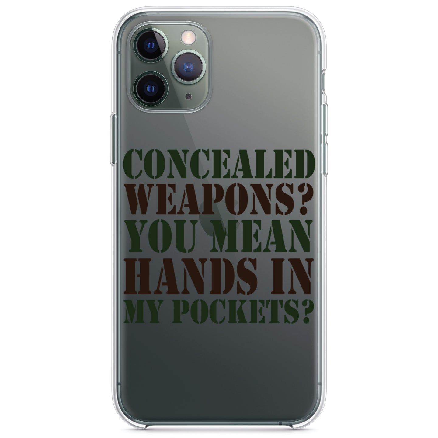 DistinctInk® Clear Shockproof Hybrid Case for Apple iPhone / Samsung Galaxy / Google Pixel - Concealed Weapons?  Hands in My Pockets?