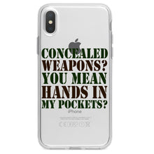 DistinctInk® Clear Shockproof Hybrid Case for Apple iPhone / Samsung Galaxy / Google Pixel - Concealed Weapons?  Hands in My Pockets?