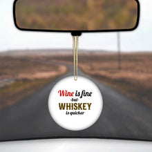 DistinctInk® Hanging Ceramic Christmas Tree Ornament with Gold String - Great Gift / Present - 2 3/4 inch Diameter - Wine is Fine But Whiskey is Quicker
