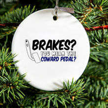 DistinctInk® Hanging Ceramic Christmas Tree Ornament with Gold String - Great Gift / Present - 2 3/4 inch Diameter - Brakes?  The Coward Pedal?