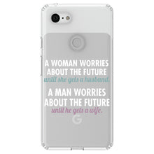 DistinctInk® Clear Shockproof Hybrid Case for Apple iPhone / Samsung Galaxy / Google Pixel - Worries About the Future Until Married