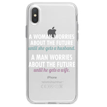 DistinctInk® Clear Shockproof Hybrid Case for Apple iPhone / Samsung Galaxy / Google Pixel - Worries About the Future Until Married