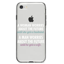 DistinctInk® Clear Shockproof Hybrid Case for Apple iPhone / Samsung Galaxy / Google Pixel - Worries About the Future Until Married