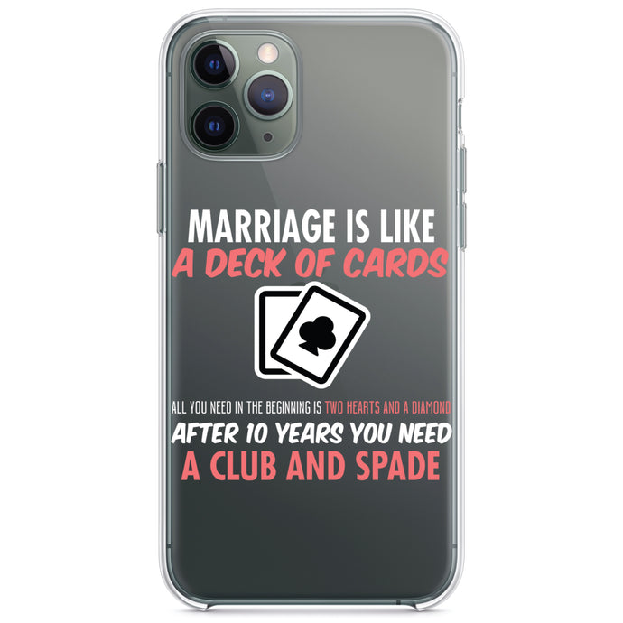 DistinctInk® Clear Shockproof Hybrid Case for Apple iPhone / Samsung Galaxy / Google Pixel - Marriage is Like a Deck of Cards