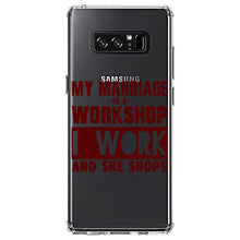 DistinctInk® Clear Shockproof Hybrid Case for Apple iPhone / Samsung Galaxy / Google Pixel - Marriage is Workshop - I Work She Shops