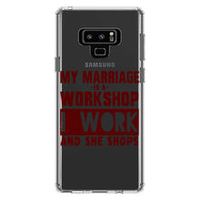DistinctInk® Clear Shockproof Hybrid Case for Apple iPhone / Samsung Galaxy / Google Pixel - Marriage is Workshop - I Work She Shops