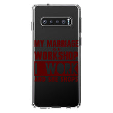 DistinctInk® Clear Shockproof Hybrid Case for Apple iPhone / Samsung Galaxy / Google Pixel - Marriage is Workshop - I Work She Shops