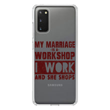 DistinctInk® Clear Shockproof Hybrid Case for Apple iPhone / Samsung Galaxy / Google Pixel - Marriage is Workshop - I Work She Shops