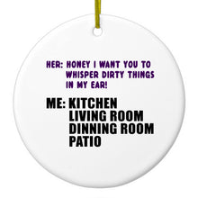 DistinctInk® Hanging Ceramic Christmas Tree Ornament with Gold String - Great Gift / Present - 2 3/4 inch Diameter - Whisper Dirty Things In My Ear Marriage