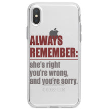 DistinctInk® Clear Shockproof Hybrid Case for Apple iPhone / Samsung Galaxy / Google Pixel - Remember: She's Right You're Wrong