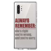 DistinctInk® Clear Shockproof Hybrid Case for Apple iPhone / Samsung Galaxy / Google Pixel - Remember: She's Right You're Wrong