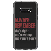 DistinctInk® Clear Shockproof Hybrid Case for Apple iPhone / Samsung Galaxy / Google Pixel - Remember: She's Right You're Wrong