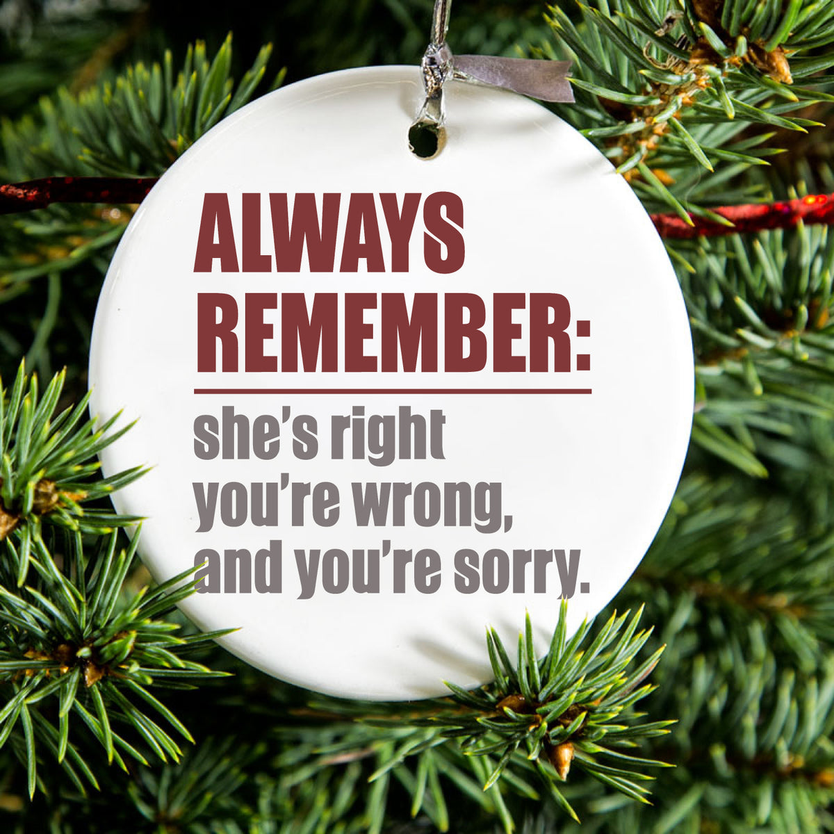 Remember: She's Right You're Wrong Ceramic Ornament, view 2
