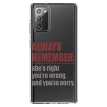 DistinctInk® Clear Shockproof Hybrid Case for Apple iPhone / Samsung Galaxy / Google Pixel - Remember: She's Right You're Wrong