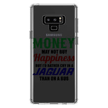 DistinctInk® Clear Shockproof Hybrid Case for Apple iPhone / Samsung Galaxy / Google Pixel - Money Can't Buy Happiness, Rather Cry in Jaguar