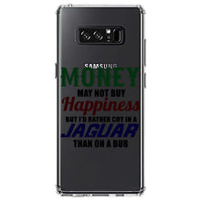 DistinctInk® Clear Shockproof Hybrid Case for Apple iPhone / Samsung Galaxy / Google Pixel - Money Can't Buy Happiness, Rather Cry in Jaguar