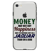 DistinctInk® Clear Shockproof Hybrid Case for Apple iPhone / Samsung Galaxy / Google Pixel - Money Can't Buy Happiness, Rather Cry in Jaguar