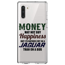DistinctInk® Clear Shockproof Hybrid Case for Apple iPhone / Samsung Galaxy / Google Pixel - Money Can't Buy Happiness, Rather Cry in Jaguar