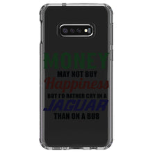 DistinctInk® Clear Shockproof Hybrid Case for Apple iPhone / Samsung Galaxy / Google Pixel - Money Can't Buy Happiness, Rather Cry in Jaguar