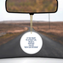 DistinctInk® Hanging Ceramic Christmas Tree Ornament with Gold String - Great Gift / Present - 2 3/4 inch Diameter - Wear Perfume Called "New Car Interior"